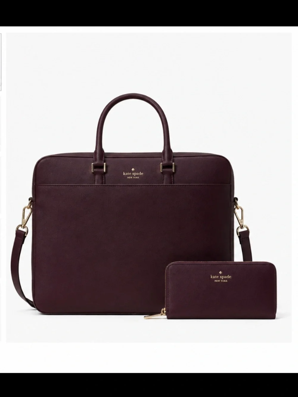 NWOT Kate Spade New York Plum Saffiano Leather Briefcase Tote & Matching Wallet